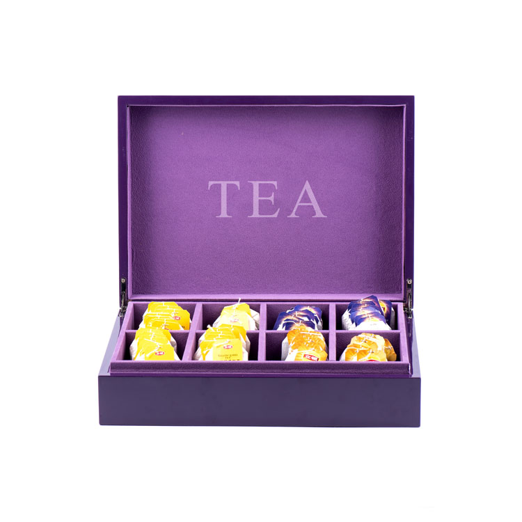 bolsitas de té moradas caja de té de madera canónica