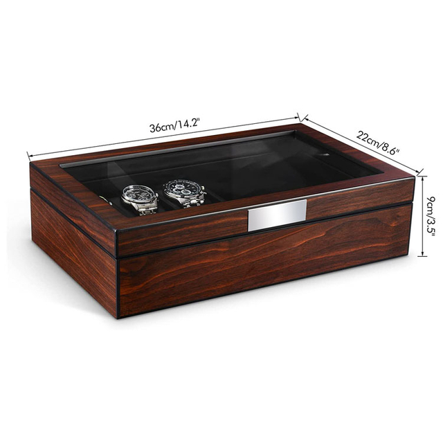 Caja de reloj de madera Caja de reloj de madera de la India Caja de reloj de madera sólida del café expreso con 12 ranuras