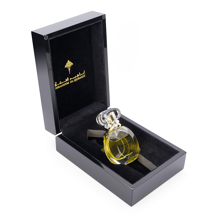Noble y elegante negro de alto brillo laca de piano diseño de madera 50 ml regalos personalizados de lujo caja de paquete de perfume