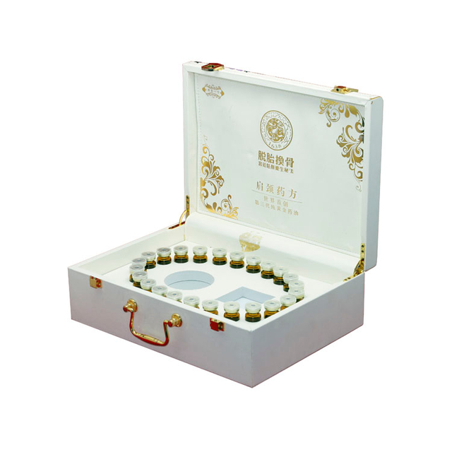 Organizar la caja personalizada de envasado de regalo de aceite cosmético de cuero de cuero blancos con colapso al aire libre.