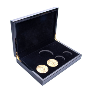 Caja de caja de almacenamiento de coleccionistas de monedas de madera múltiples con bandejas de madera