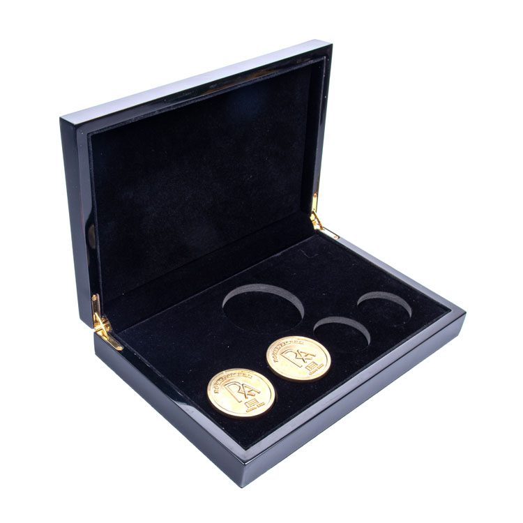 Caja de caja de almacenamiento de coleccionistas de monedas de madera múltiples con bandejas de madera