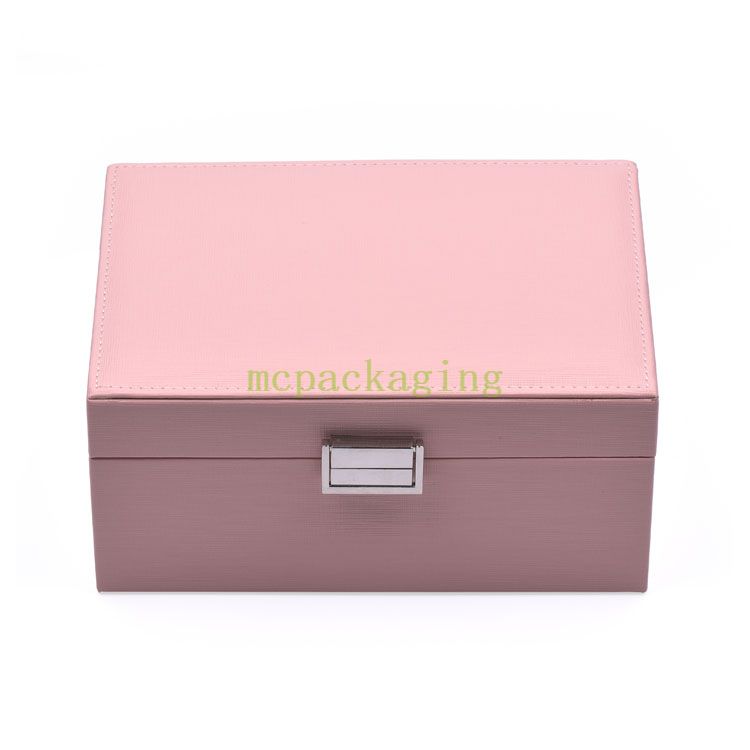 Nueva llegada de lujo Mini cuero Pu pequeño joyero de viaje organizador regalos de mujer caja de almacenamiento de joyería con logotipo personalizado con espejo