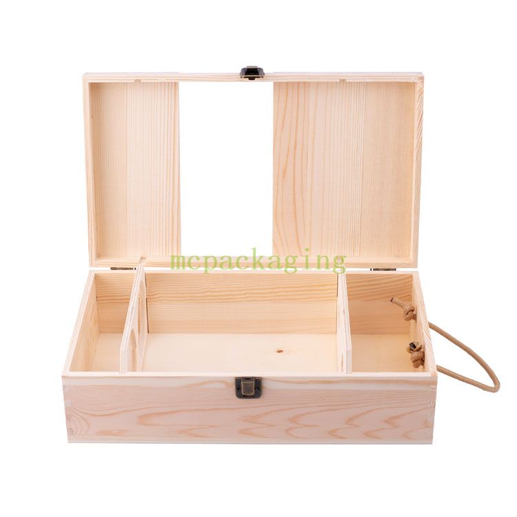 2 botellas de pino artesanías de madera inacabada caja de regalo de vino 6 botella de vino Caja de vino de madera 3 botellas