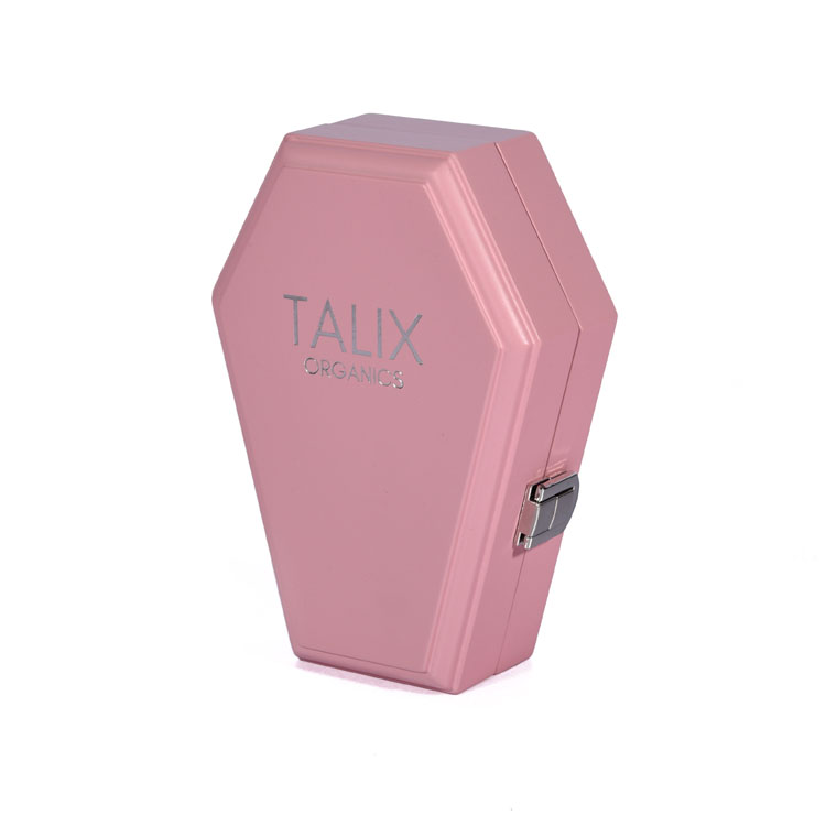 Bisagra de doble columna plateada Lock Japones Pink PU Interior Creative Creative Hexagonal en forma de ataúd Box de madera Embalaje hecho a medida