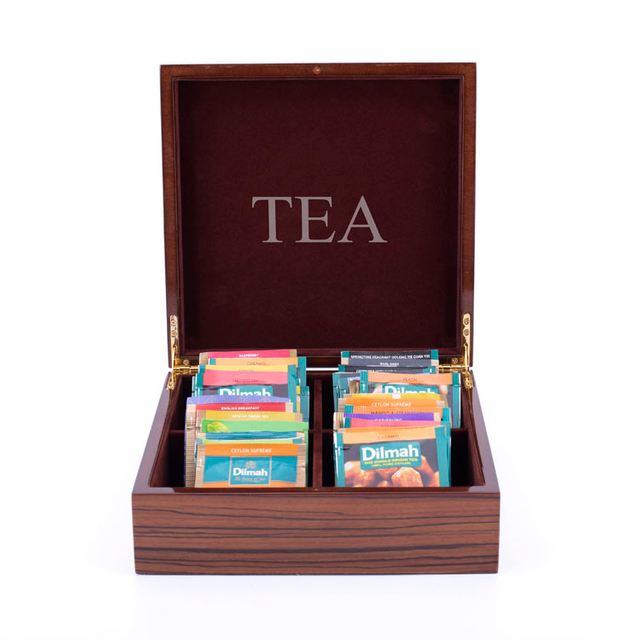 Caja de embalaje decorativo de té personalizado de 4 ranuras para hojas sueltas y proveedor de regalos