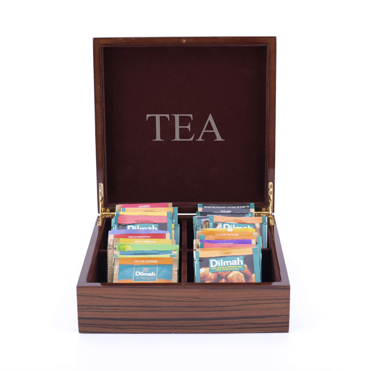 Caja de embalaje decorativo de té personalizado de 4 ranuras para hojas sueltas y proveedor de regalos