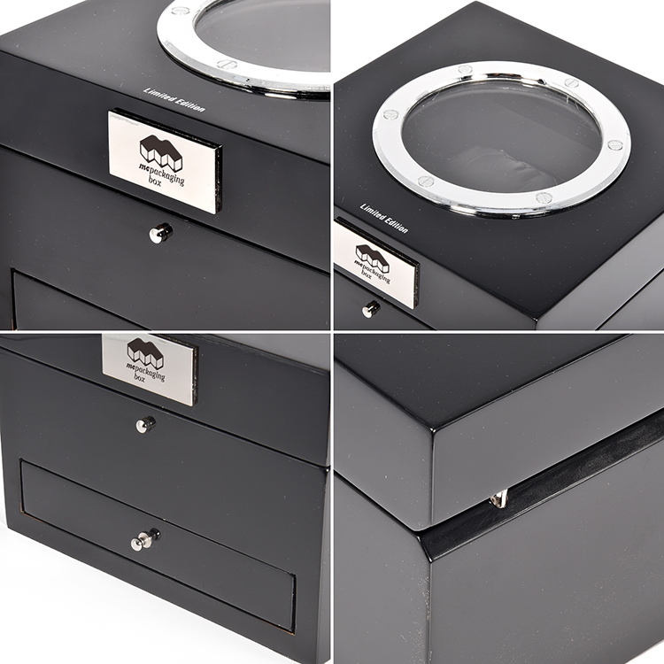 Caja de reloj inteligente personalizada con dos cajones y doble negro con logotipo y ventana