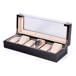 Caja de almacenamiento de madera del reloj de la exhibición de lujo de las ranuras del negro 6 con la almohada de cuero