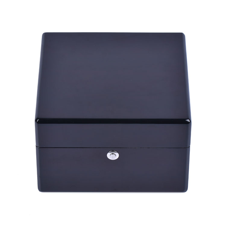Caja de embalaje de reloj con cerradura segura negra, logotipo personalizado de alta gama personalizado de fábrica de cajas de madera con llave