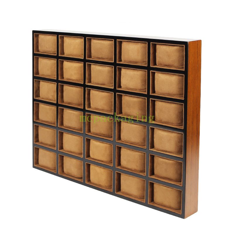 Bandeja de almacenamiento de reloj de madera maciza con 30 ranuras, organizador de almohadas para reloj, bandeja de exhibición, escaparate