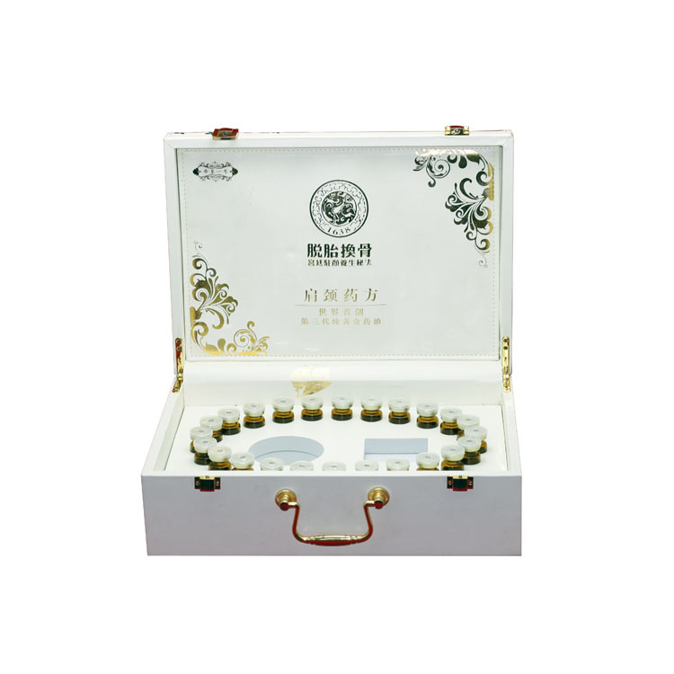 Organizar la caja personalizada de envasado de regalo de aceite cosmético de cuero de cuero blancos con colapso al aire libre.