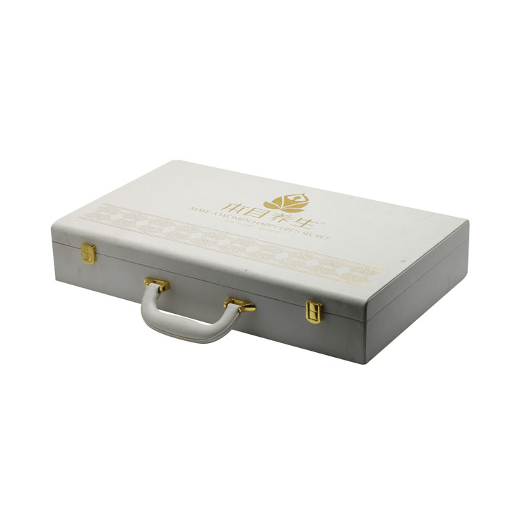 Caja de envasado de regalo cosmético de cuero blanco con frase de brazalete