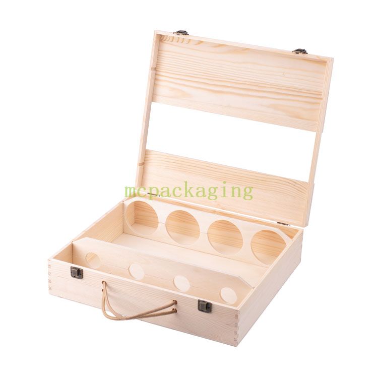 Logotipo personalizado de madera maciza 1, 2, 4, 6 botellas, caja de regalo de embalaje de vino de madera a granel