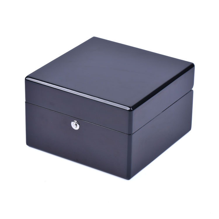 Caja de embalaje de reloj con cerradura segura negra, logotipo personalizado de alta gama personalizado de fábrica de cajas de madera con llave