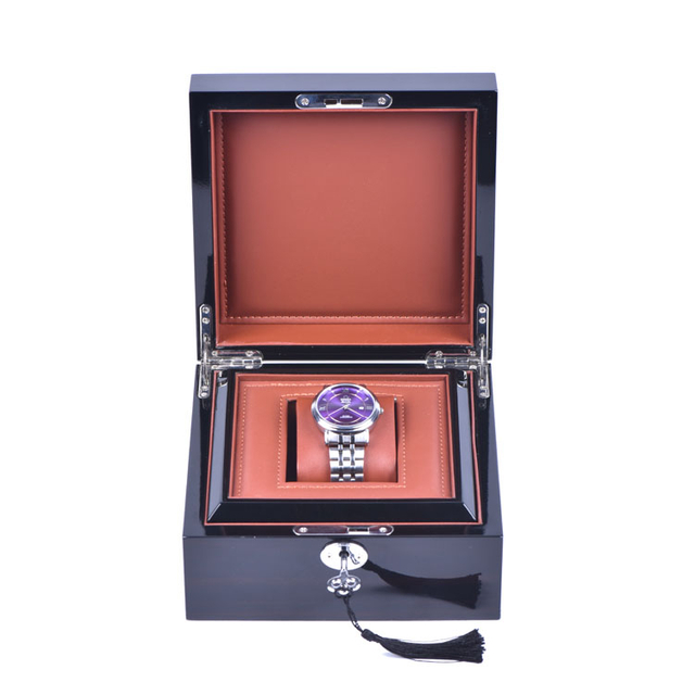 Caja de madera personalizada personalizada, caja de embalaje de reloj lacada en negro de madera personalizada, Woodbox