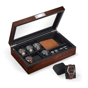Caja de reloj de madera Caja de reloj de madera de la India Caja de reloj de madera sólida del café expreso con 12 ranuras