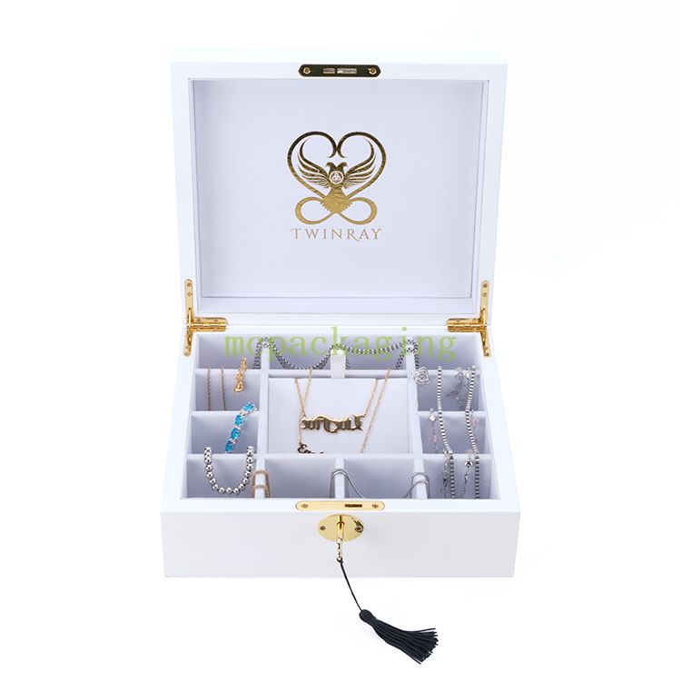 Caja para presentación de joyas de madera con tapa de cristal, caja de madera portátil para anillos y joyas, llave de bloqueo de caja de madera