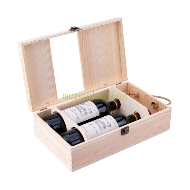 2 botellas de pino artesanías de madera inacabada caja de regalo de vino 6 botella de vino Caja de vino de madera 3 botellas