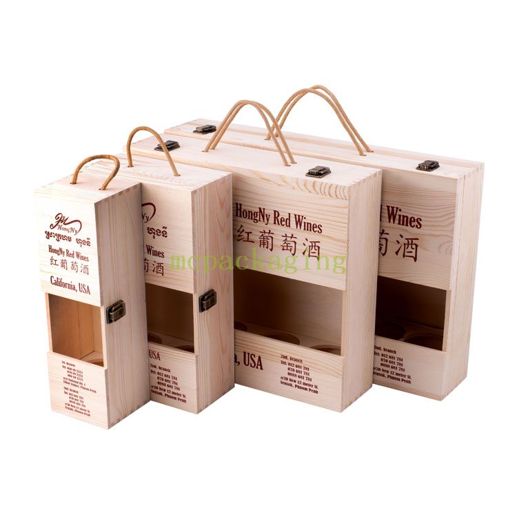 Logotipo personalizado de madera maciza 1, 2, 4, 6 botellas, caja de regalo de embalaje de vino de madera a granel