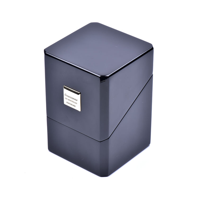 Cubo de pintura de piano negro cubierta oblicua de 45 grados Caja de envasado de perfume de madera de esquina hecha a medida