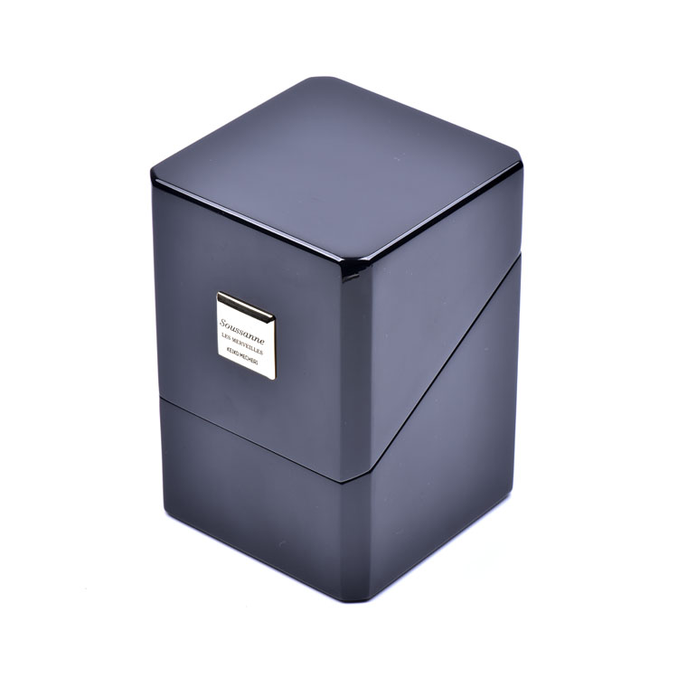 Cubo de pintura de piano negro cubierta oblicua de 45 grados Caja de envasado de perfume de madera de esquina hecha a medida